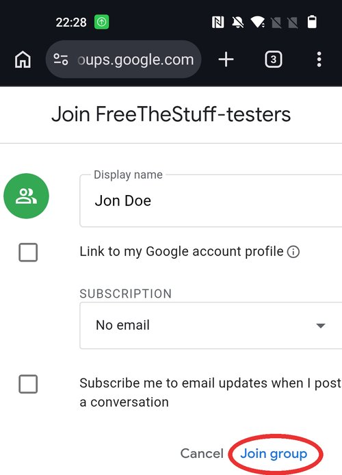Join dialog with the Join group submit button highlighted